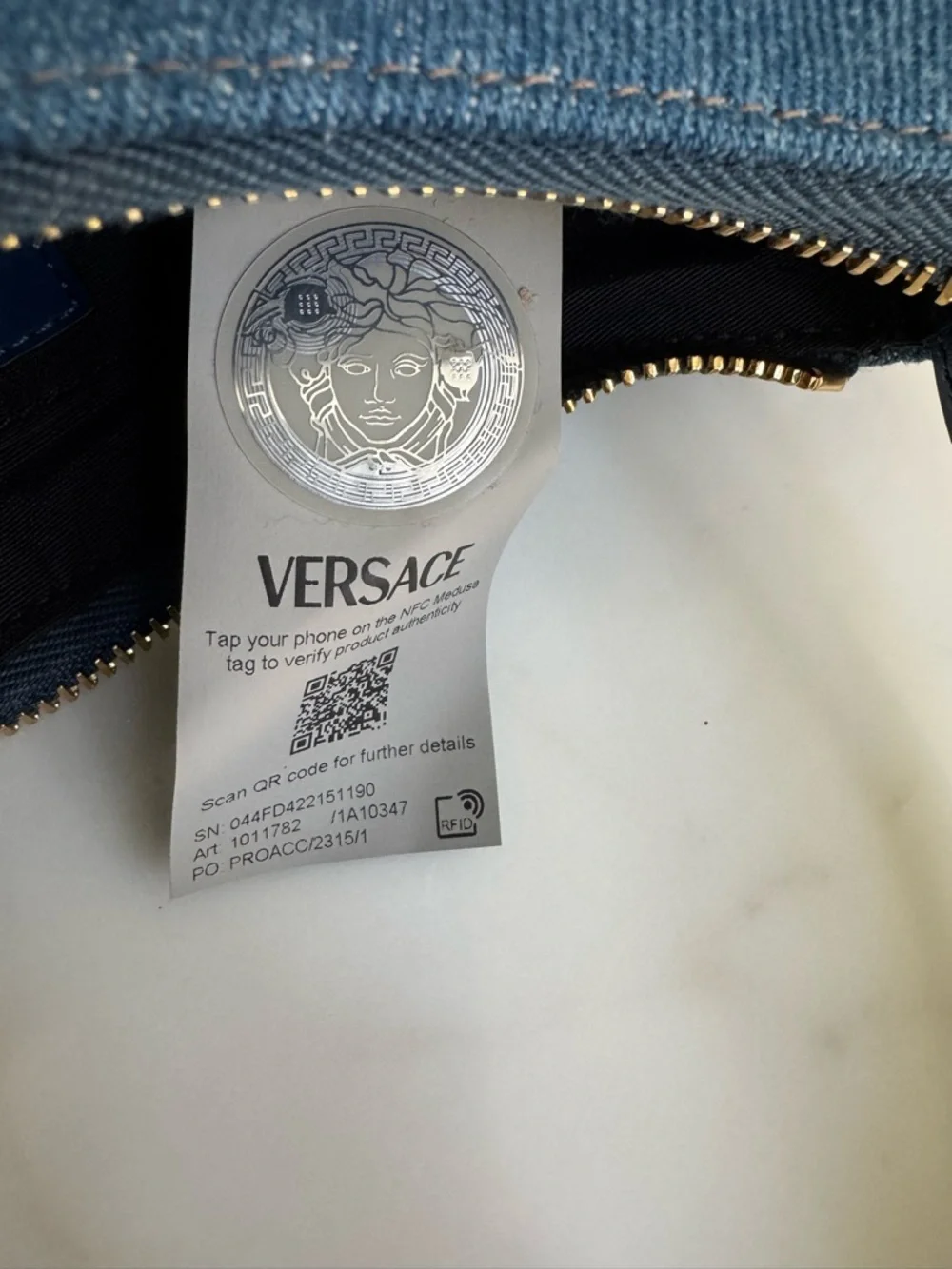 VERSACE NWT Denim Medusa Quilted 2-Way Shoulder Crossbody Bag Blue Gold - Picture 8 of 13